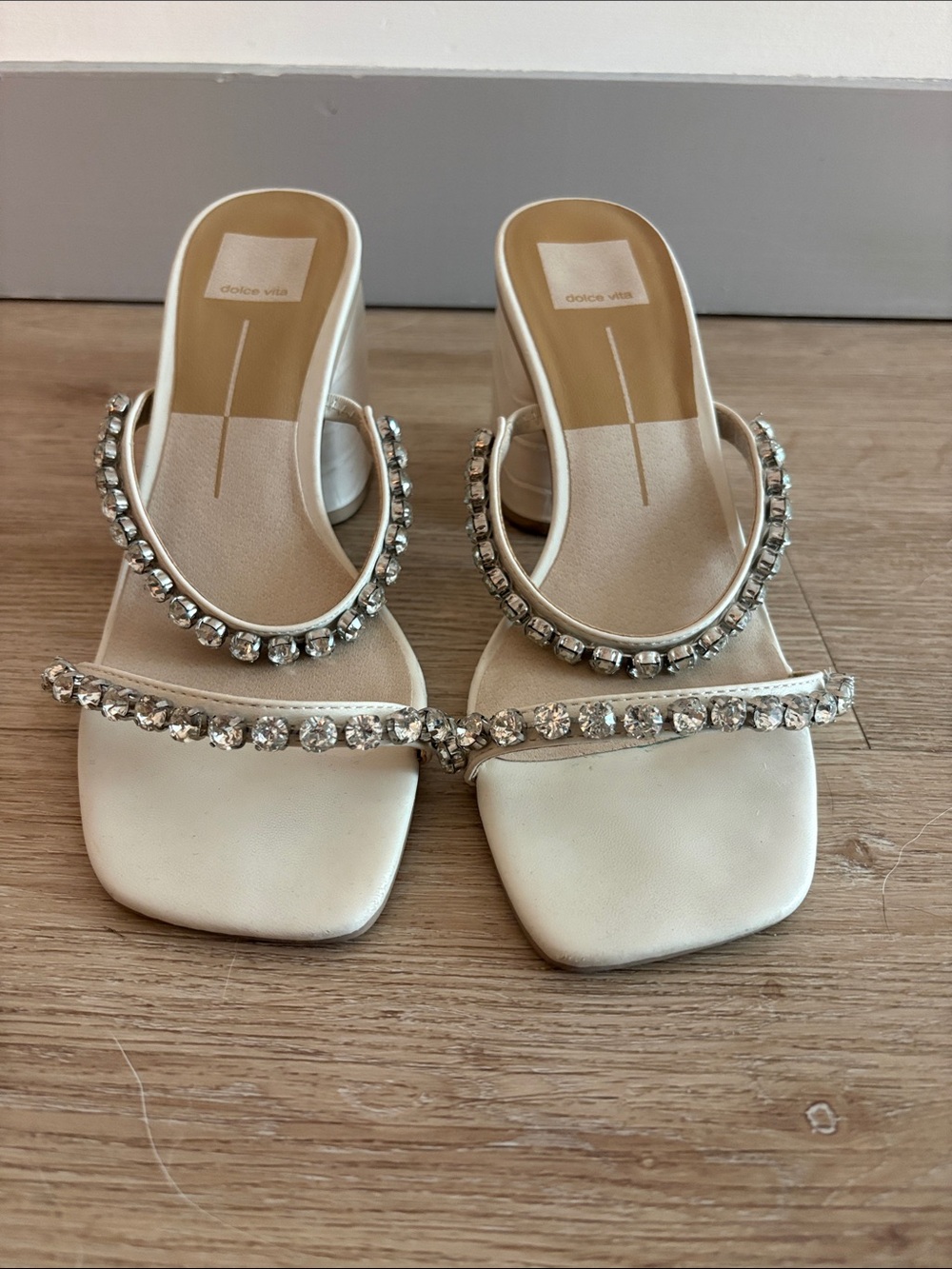Dolce Vita Ivory Crystal-Trim Slide Mules